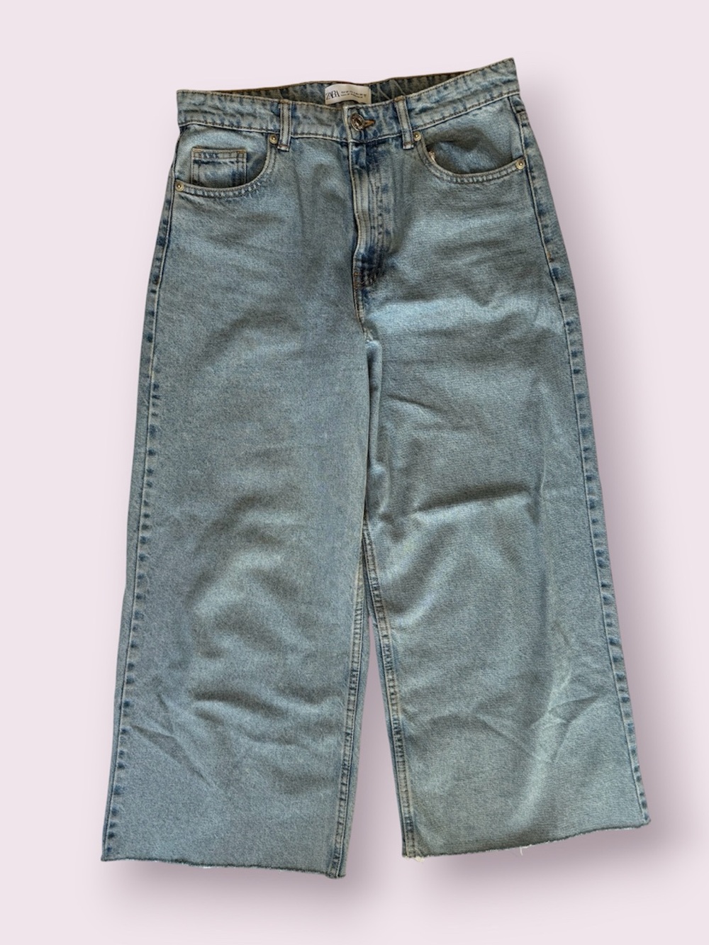 Zara Light Wash High Rise Wide Leg Ankle Denim Jeans Size 8